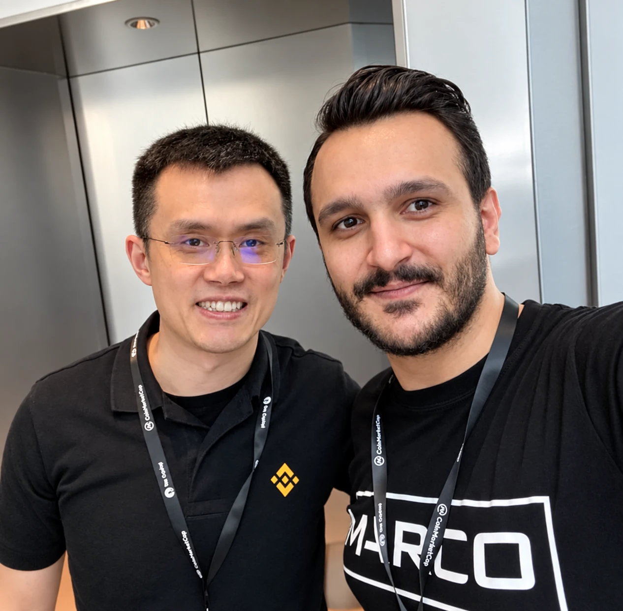 Moe with CZ, founder of Binance, at a Binance event in Singapore